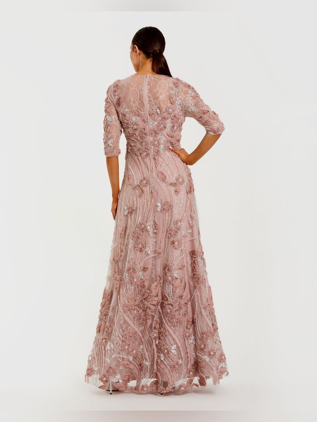 Mac Duggal Petite Pink High Neck Embellished Lace Gown With 3/4 Sleeves Size 20 — image 3 of 3